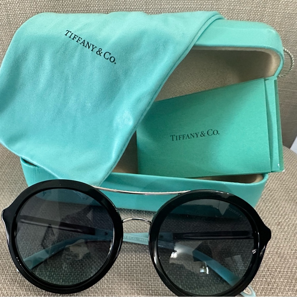 Tiffany & Co. polarized round black frame sunglasses with gems … NEVER WORN